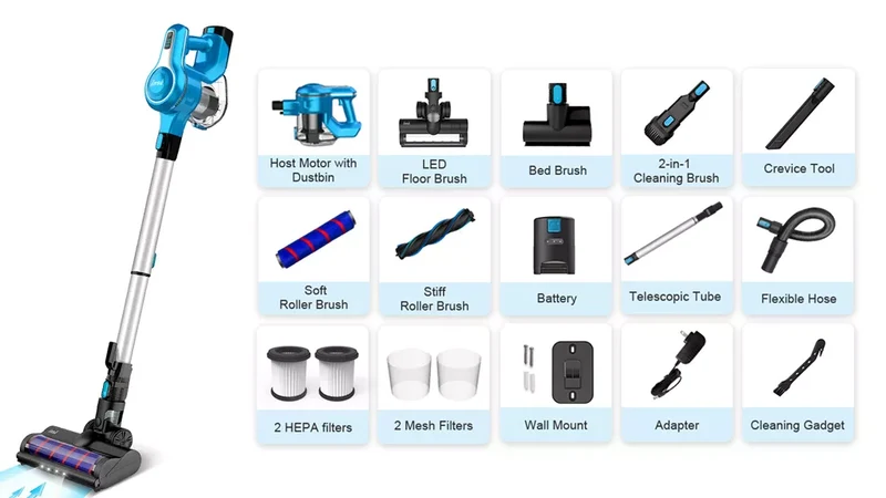【DE Stock】INSE S6T Akku-Staubsauger -23Kpa Saugleistung für Teppich&Tierhaare | Blau