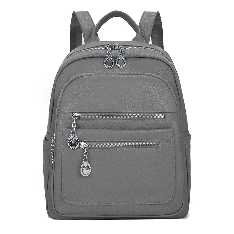 Stylischer Mehrfach-Taschen Leder-Rucksack Karnz