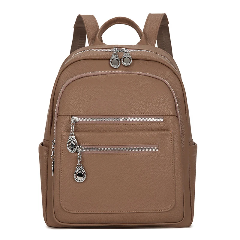 Stylischer Mehrfach-Taschen Leder-Rucksack Karnz