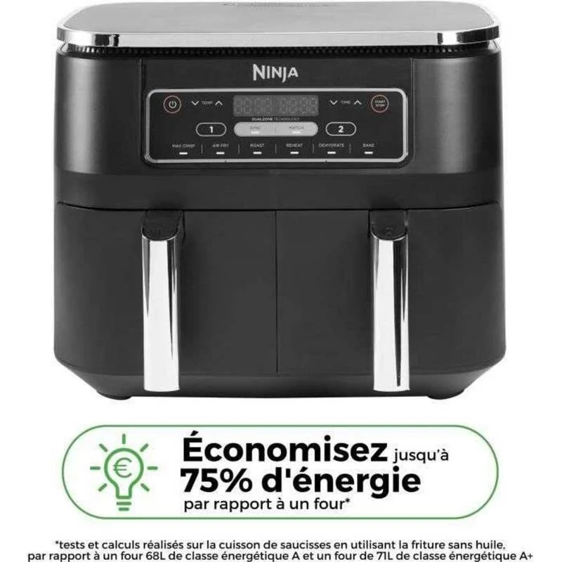 B-Ware Ninja Foodi Heißluft-Fritteuse mit 2 Frittierfächern und 7,6 l Fassungsvermögen