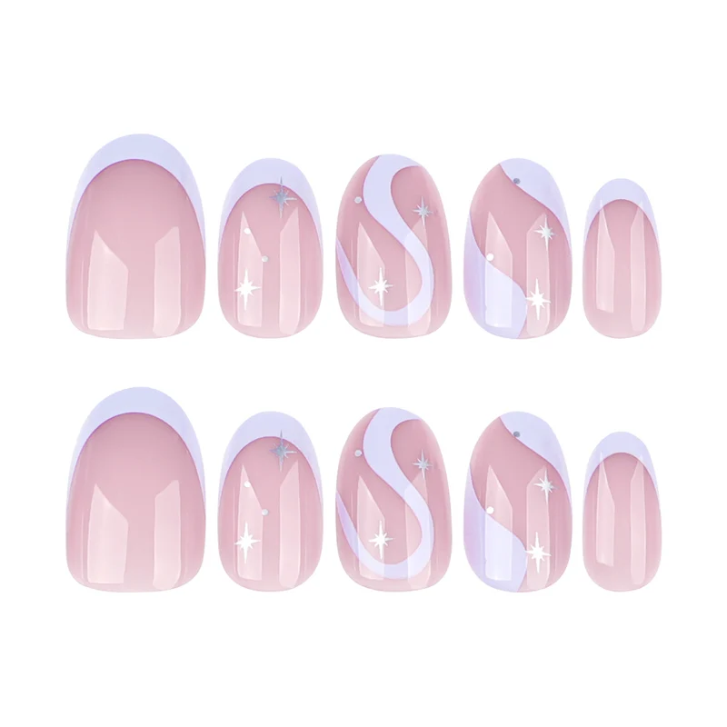 Kunstvolle Nagelkunst mit eleganten Wellenlinien und Glitzereffekten Karnz
