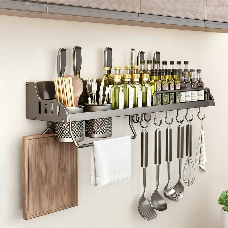 Wandregal für Küche, Aluminium, ohne Bohren