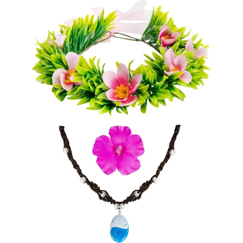 Halloween Hawaiian Hair Wreath with Artificial Flowers and Hibiscus Hair Clip, Women's Costume