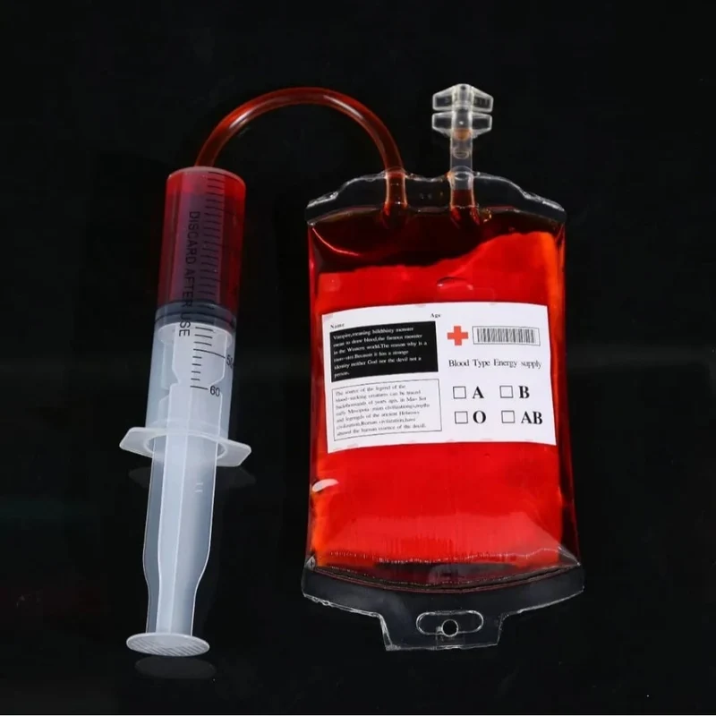 Halloween Blood Bag Prop Party Decoration with Red Liquid and Label