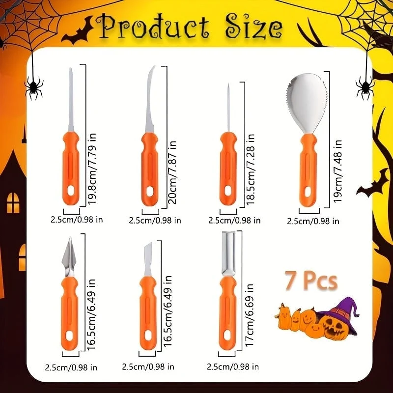 7-Piece Pumpkin Carving Set with Stainless Steel Tools for Halloween, Linden Wood