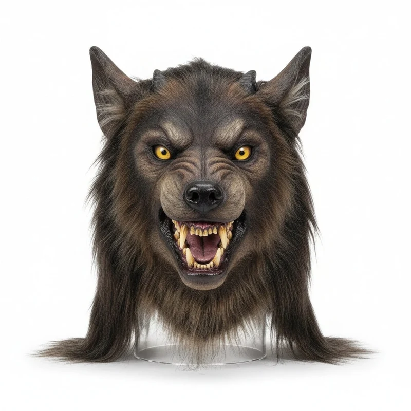 Halloween Werewolf Mask with Faux Fur and Menacing Fangs for a Party
