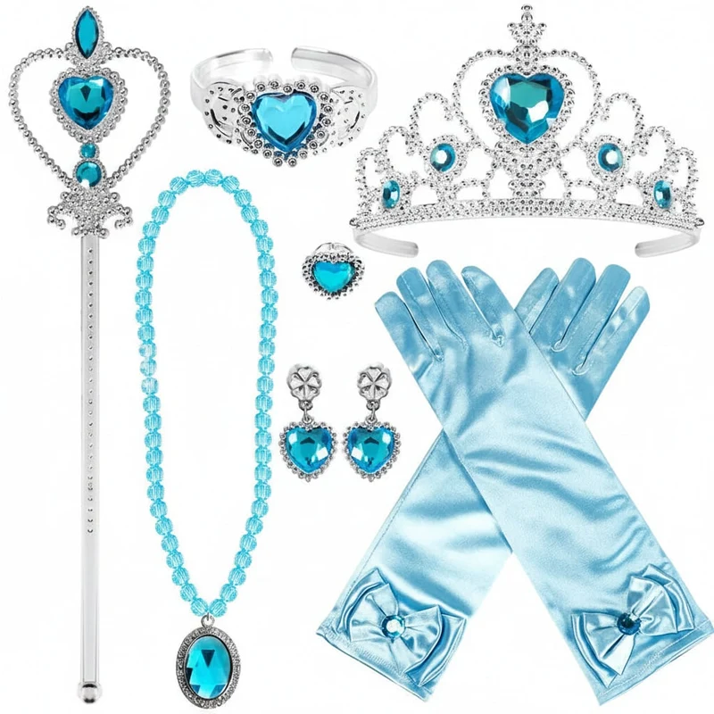 Halloween Princess Costume for Children with Baby Doll Accessories, Tiara, Wand, Gloves, and