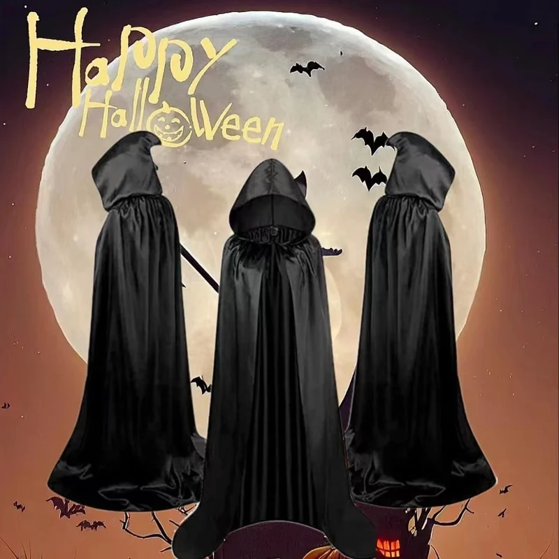Halloween Satin Hooded Cape for Costumes and Disguises, Long and Reversible, for Children