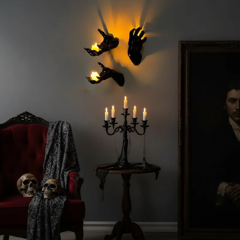 Halloween Gothic tealight candle holder, Demon Hand with Claws, wall-mounted 3D Gothic candle holder