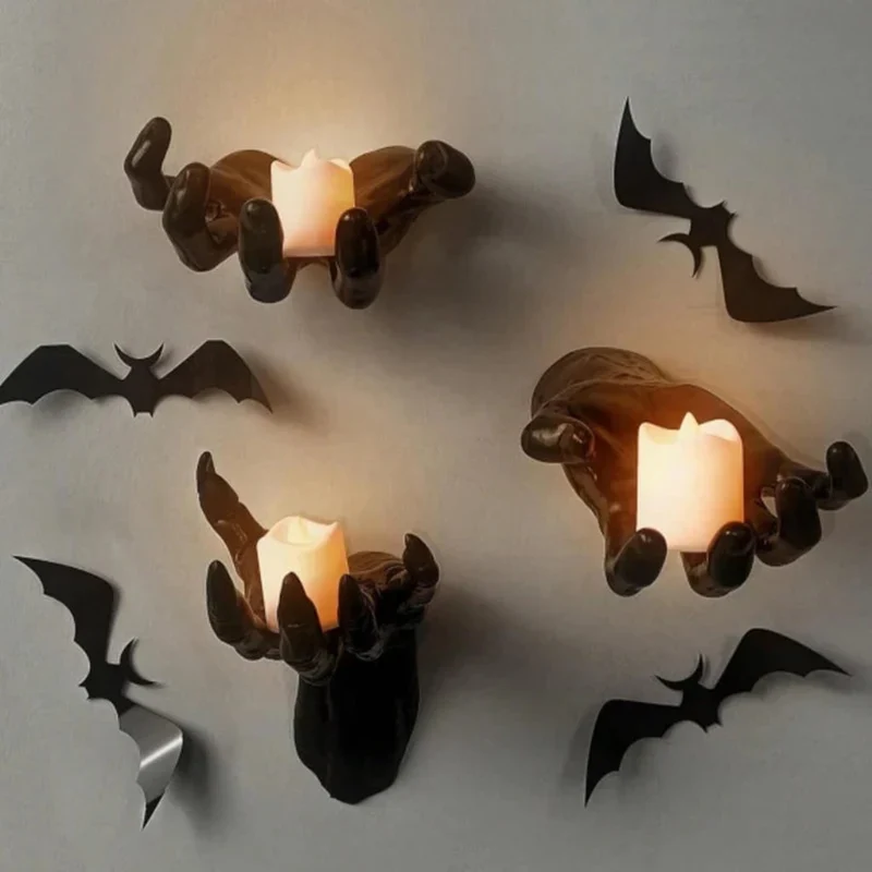 Halloween Gothic tealight candle holder, Demon Hand with Claws, wall-mounted 3D Gothic candle holder