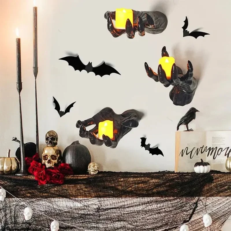 Halloween Gothic tealight candle holder, Demon Hand with Claws, wall-mounted 3D Gothic candle holder