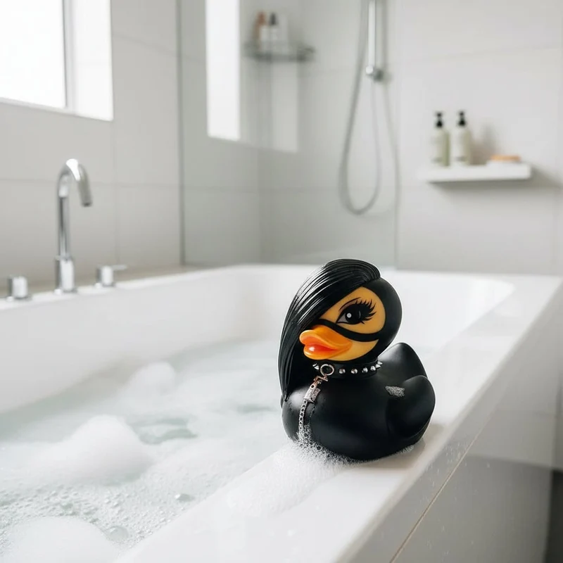 Gothic Halloween Rubber Duck Car Decoration with Black Hair and Studded Collar
