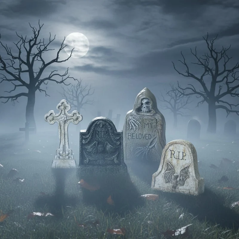 Halloween Miniature Decorative Tombstone with a Bat and "R.I.P." Inscription