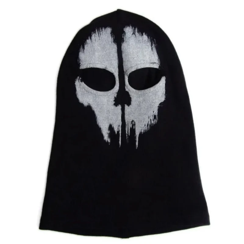 Halloween Motorcycle Balaclava with Skull Mask, Print and Eye Holes, Black Skull