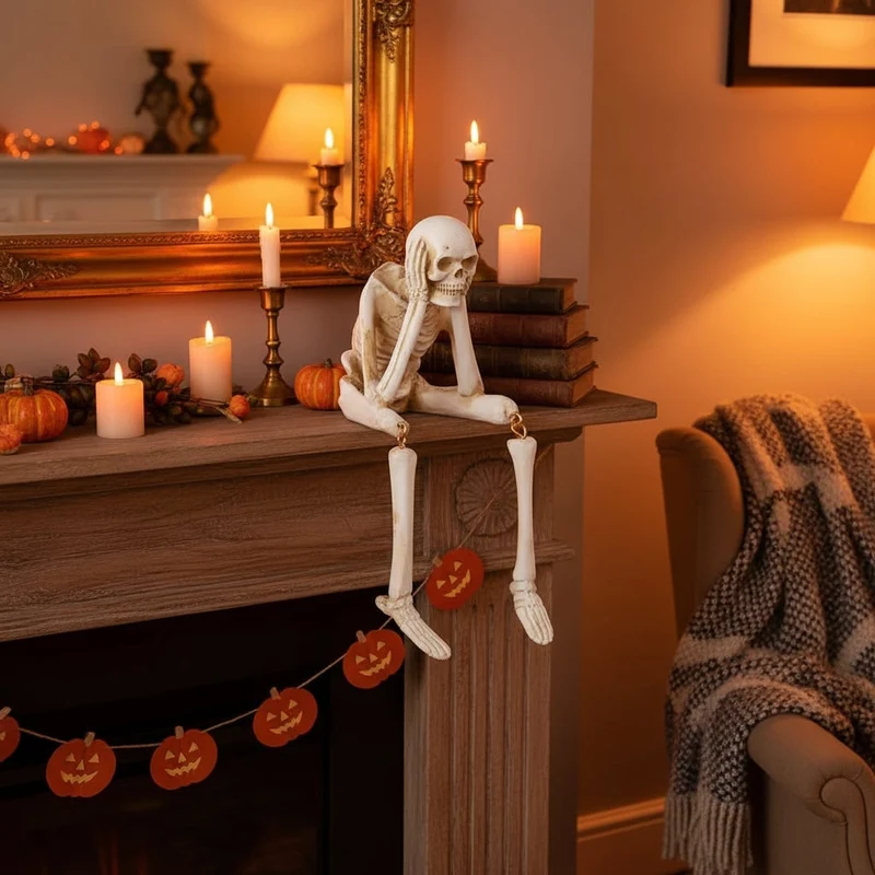 Halloween Decorative Skeleton Figurine with Dangling Legs for a Party Skeleton Figurine