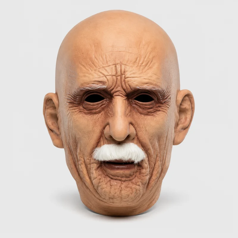 Halloween Old Man Latex Full-Head Mask with a Realistic Mustache for Men's Costumes