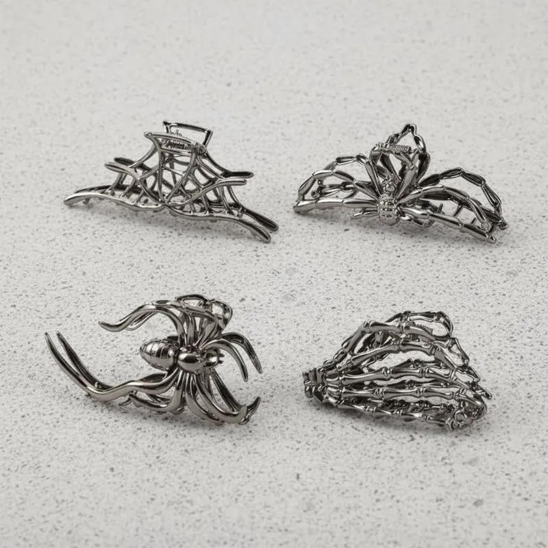 Halloween Spider, Bat, and Skull Hair Clips and Barrettes for a Party