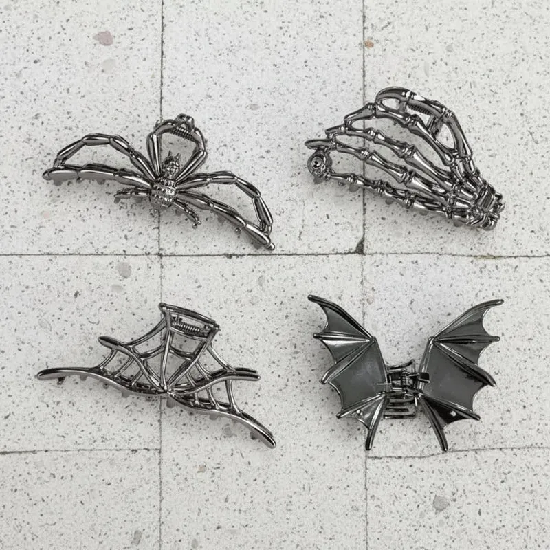 Halloween Spider, Bat, and Skull Hair Clips and Barrettes for a Party