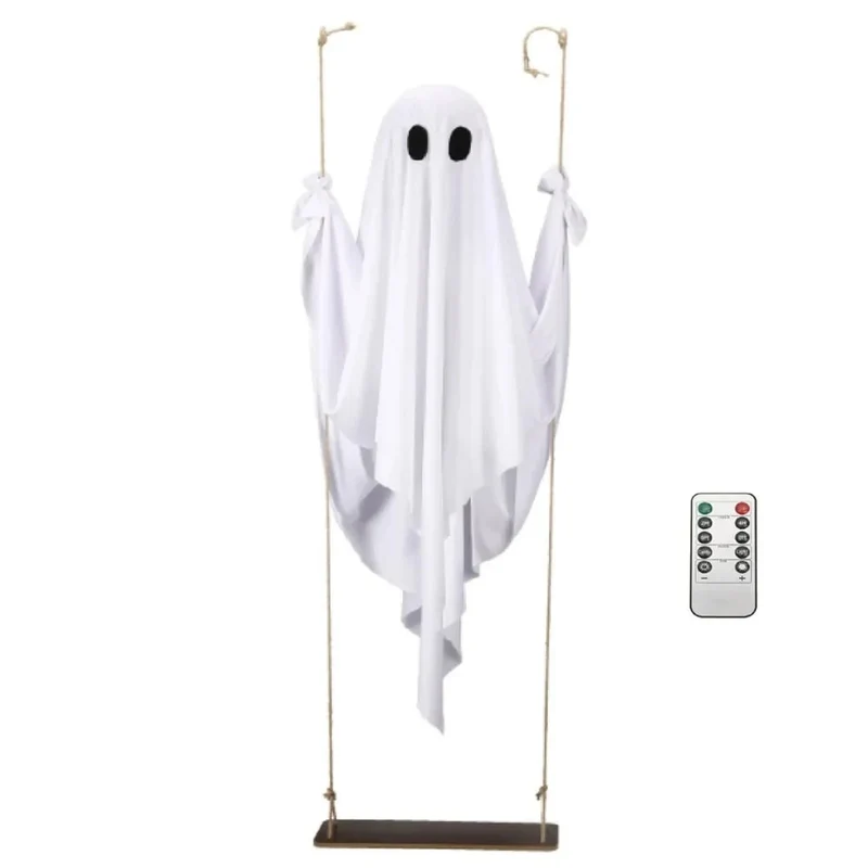 Halloween Glowing Ghost on a Swing with LED Remote Control