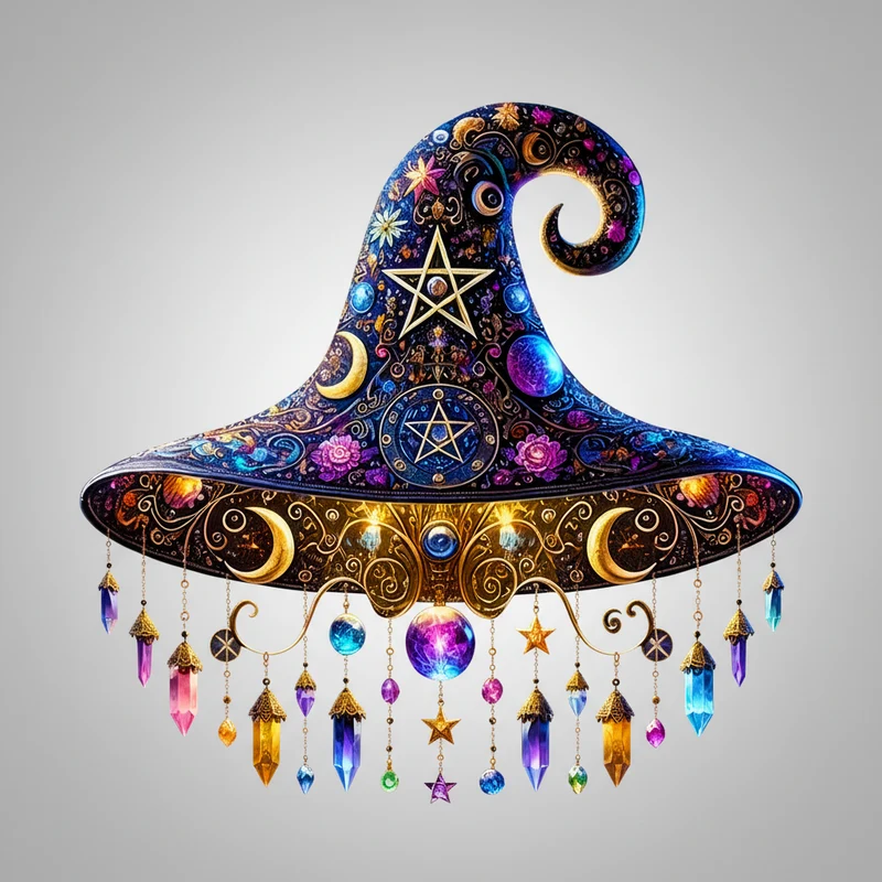 Halloween Hanging Witch Hat Decoration with Glass Beads and Crystals