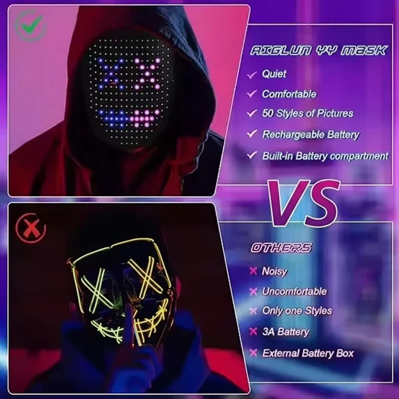 Halloween Gesture-Controlled LED Face Mask with Multicolored Light Effects