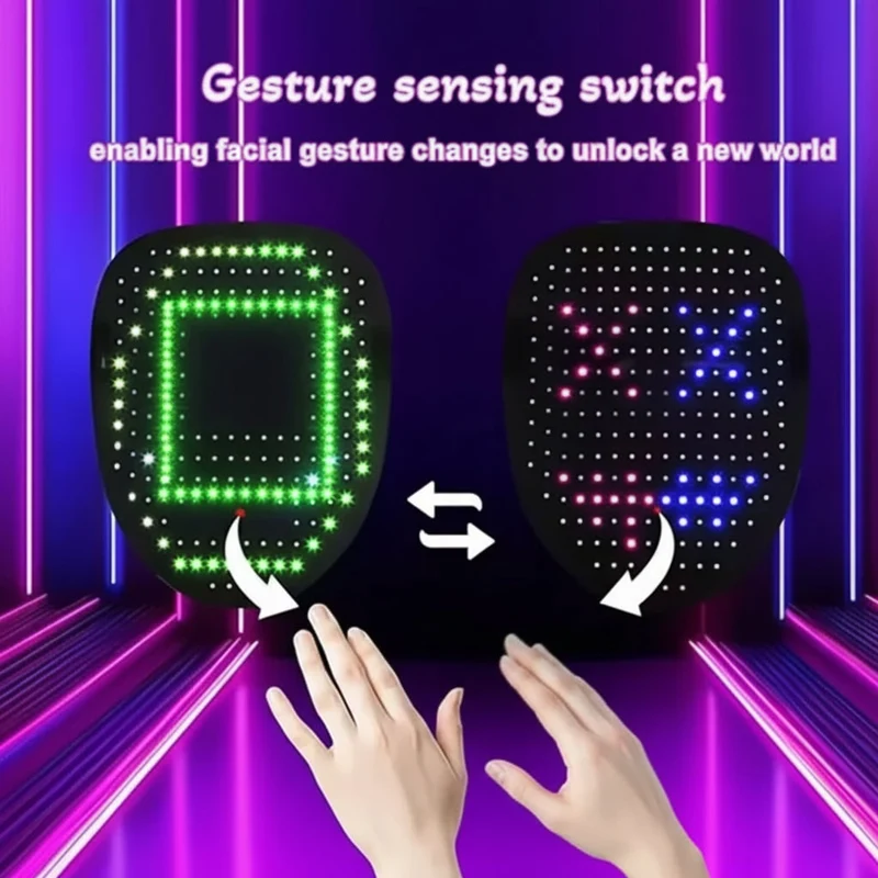 Halloween Gesture-Controlled LED Face Mask with Multicolored Light Effects