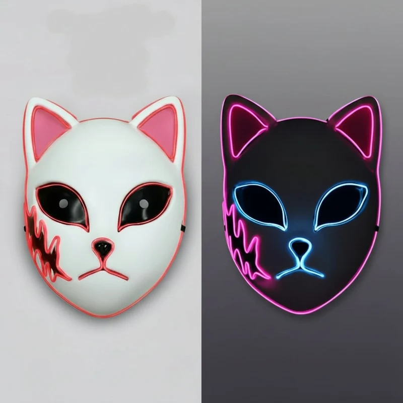 Halloween LED Cat Anime Cosplay Mask with Glowing Illumination for Masks