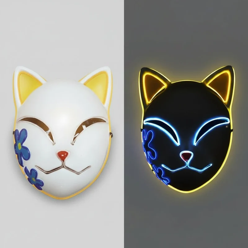 Halloween LED Cat Anime Cosplay Mask with Glowing Illumination for Masks