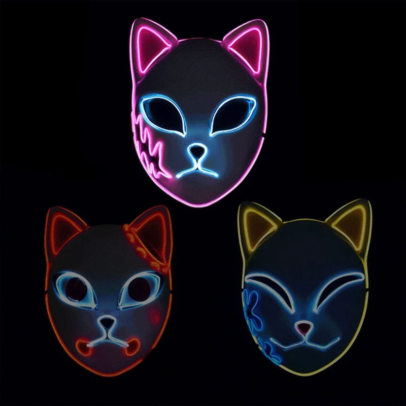 Halloween LED Cat Anime Cosplay Mask with Glowing Illumination for Masks
