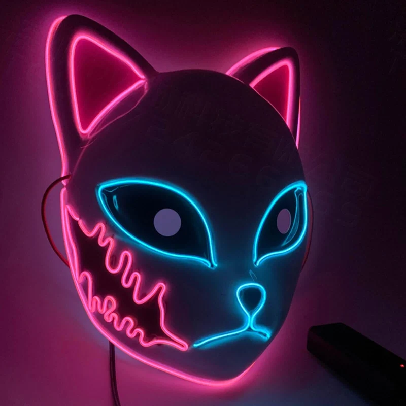 Halloween LED Cat Anime Cosplay Mask with Glowing Illumination for Masks