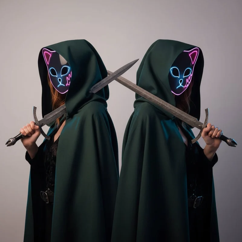 Halloween LED Cat Anime Cosplay Mask with Glowing Illumination for Masks