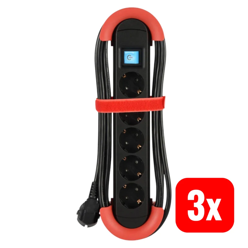 B-Ware BACHMANN HOOK Steckdosenleiste 5x Schutzkontakt Kunststoff Schalter 5m 3 STÜCK