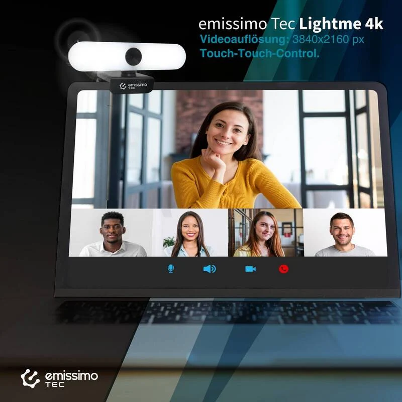 B-Ware Emissimo TEC Webcam 4K Kamera mit Licht und Mikrofon 3840x2160px Autofokus 120°