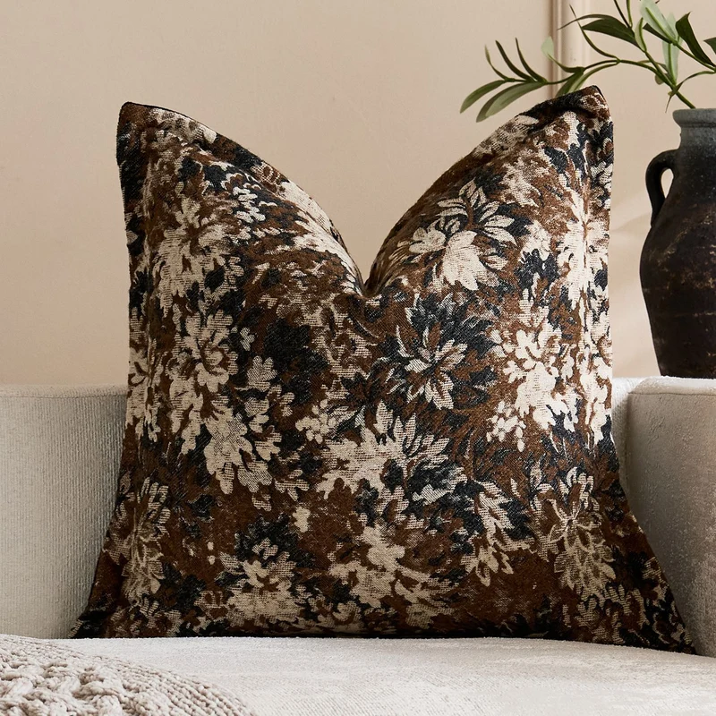 Übergroßes Jacquard Blumen Velours Kissenbezug mit verdecktem Reißverschluss