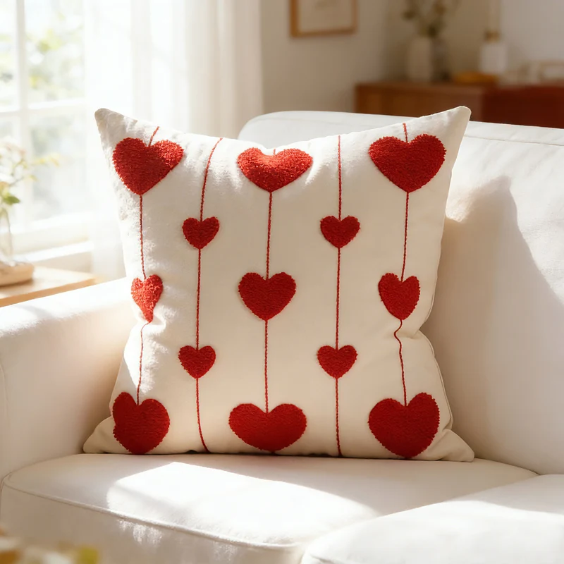 Bestickte tuftierte LOVE botanische Akzentkissenbezug