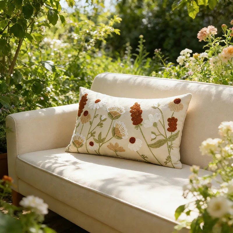 Bestickte florale Lendenwirbel-Kissenbezug mit strukturiertem Chenille-Applikation und verstecktem Reißverschluss