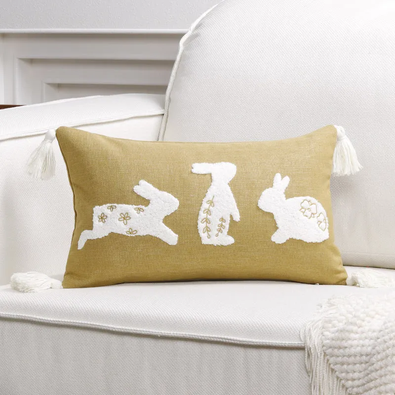 Bestickter Hasen-Applikations-Tassel-Lumbar-Kissenbezug