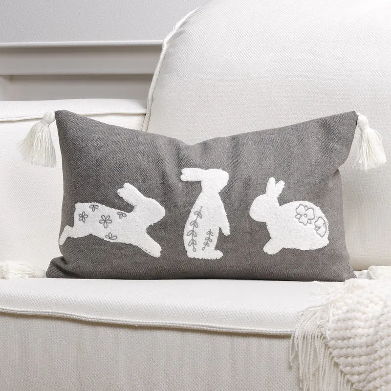 Bestickter Hasen-Applikations-Tassel-Lumbar-Kissenbezug