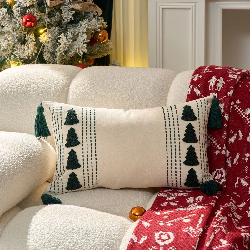 Dekoratives Weihnachts-Wurfkissen-Set mit Quasten