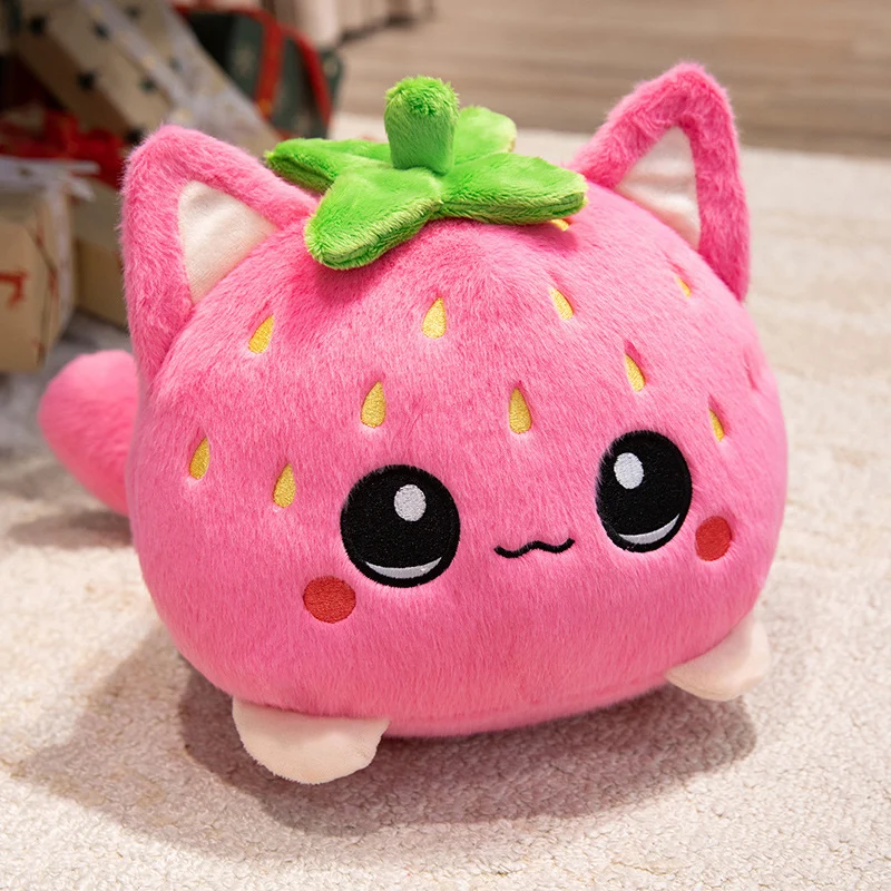 Kawaii Rund Katze-Obst Plüschkissen mit Blatt oben und quetschiger Bohnenfüllung Kuschelgefährte Karnz