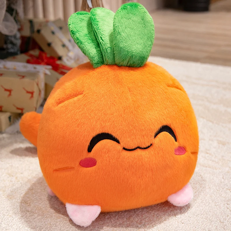 Kawaii Rund Katze-Obst Plüschkissen mit Blatt oben und quetschiger Bohnenfüllung Kuschelgefährte Karnz