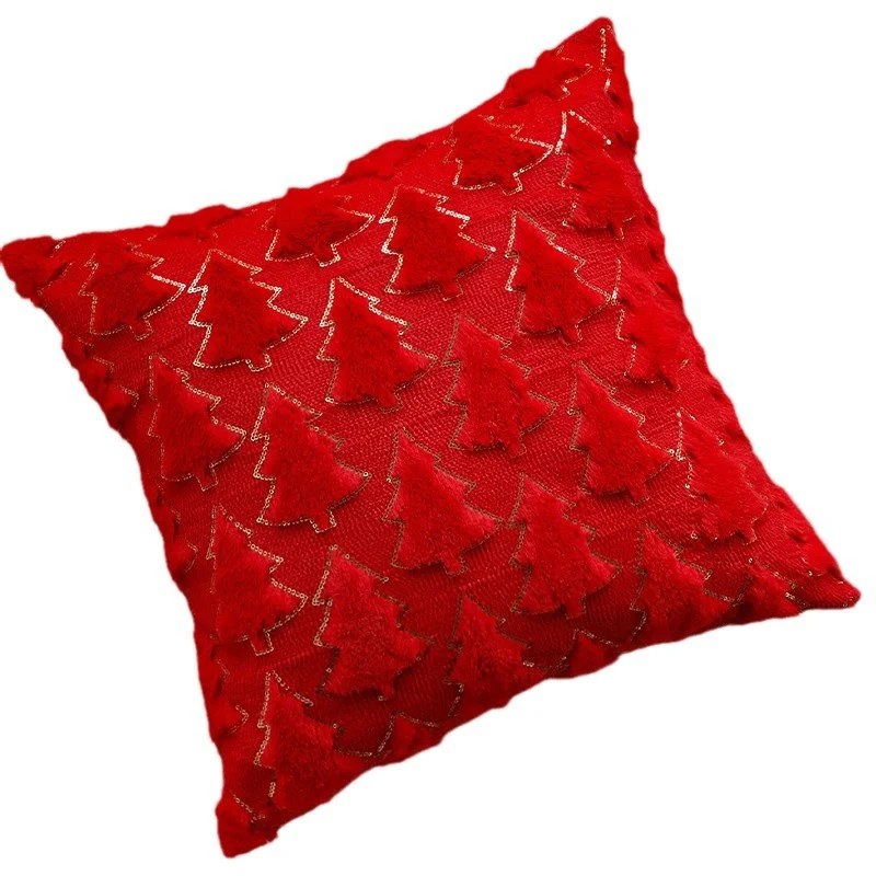 Rechteckiger dekorativer Kissenbezug mit tufted Tannenbaum‑Applikation, Kunstfell‑Haptik und Paillettenbesatz Karnz
