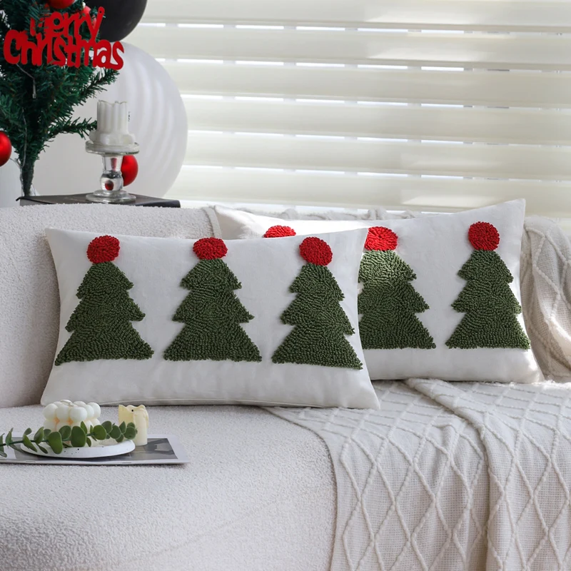 Rechteckiger dekorativer Kissenbezug mit tufted Tannenbaum-Applikation Karnz