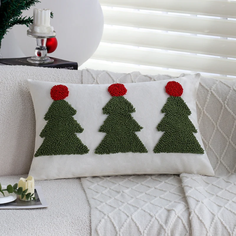 Rechteckiger dekorativer Kissenbezug mit tufted Tannenbaum-Applikation Karnz