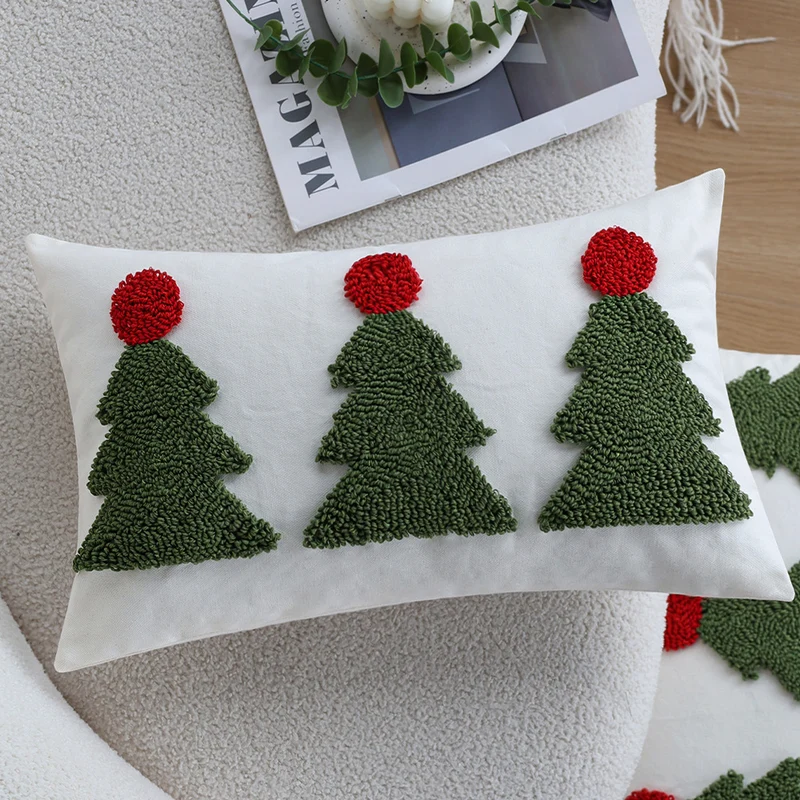 Rechteckiger dekorativer Kissenbezug mit tufted Tannenbaum-Applikation Karnz