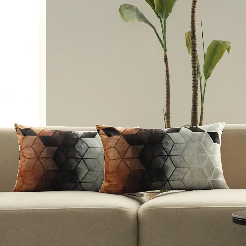 Rechteckiger dekorativer Kissenbezug mit geometrischem Würfel‑Muster und weicher Mikrofaser Karnz