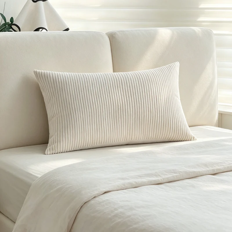 Rechteckiger Cord-Zierkissenbezug mit feiner Rippenstruktur und softem Microvelours Karnz