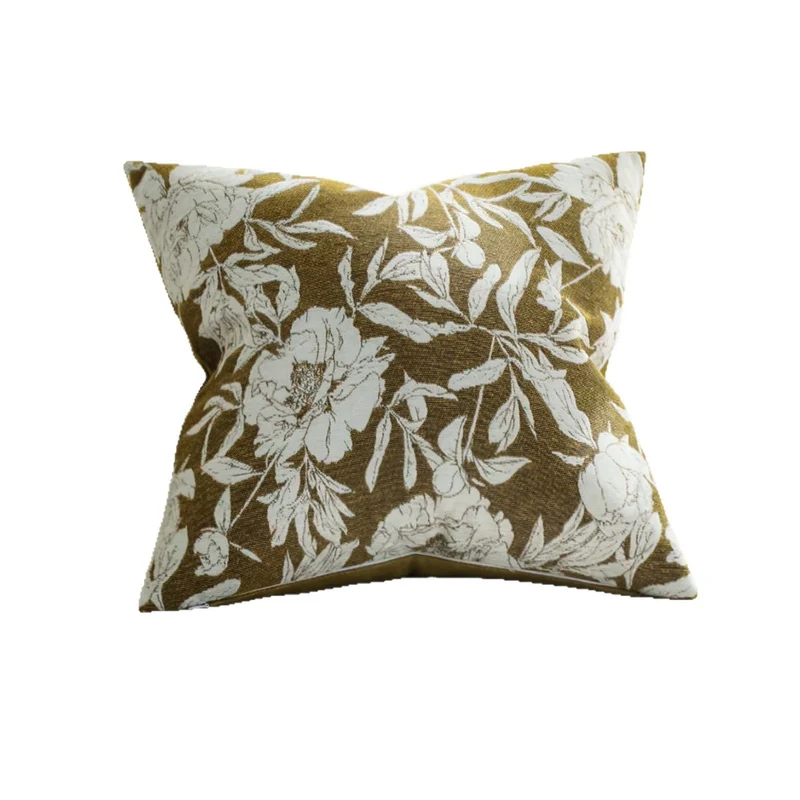 Quadratischer Zierkissenbezug mit großfloralem Jacquard und samtigem Rückenteil Karnz