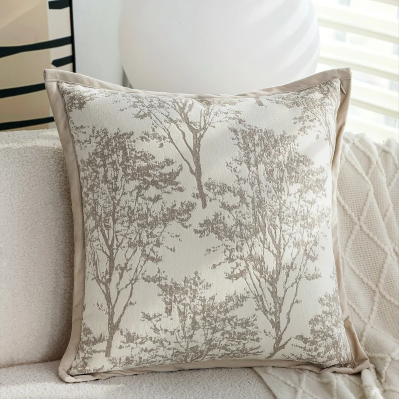 Quadratischer Zierkissenbezug mit feinem Waldmuster‑Jacquard und Samt-Keder Karnz
