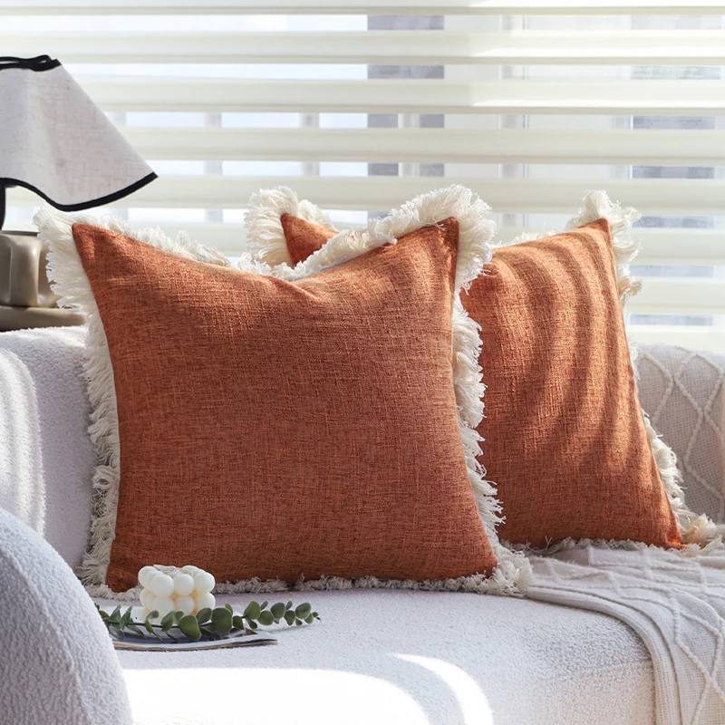 Quadratischer Zierkissenbezug im modernen Tweed‑Look mit feinem Fransenbord Karnz
